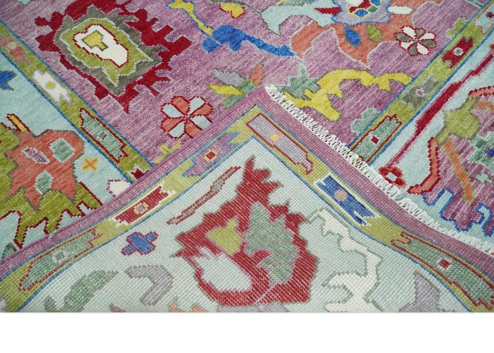 Colorful Hand knotted Traditional Oushak Pink And Ivory Custom Made wool Area Rug