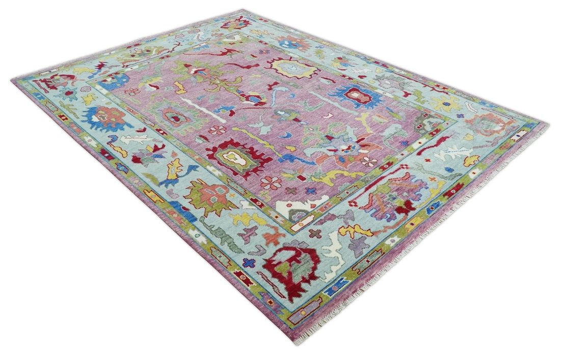 Pink Oushak Rug Wool Blue Colorful Hand knotted Traditional Oushak Custom Made wool Area Rug