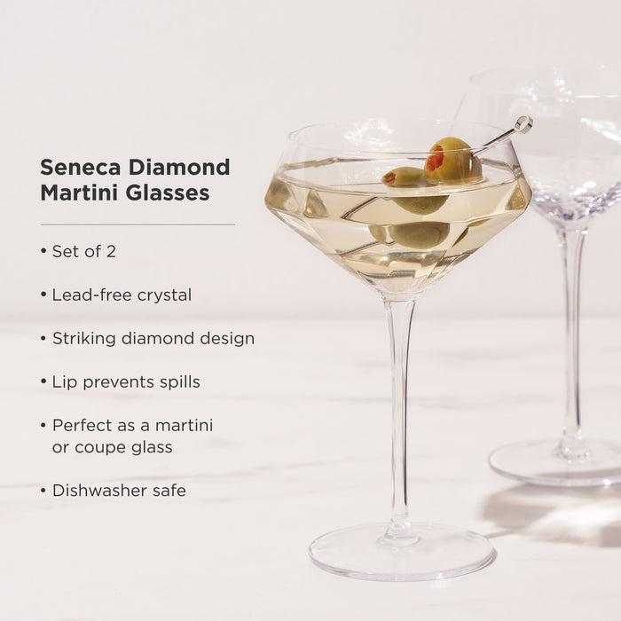 Seneca Diamond Crystal Martini Glasses Set of 2