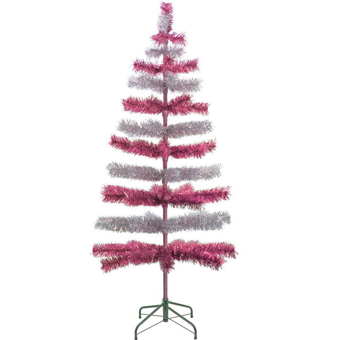 Pink & Silver Layered Tinsel Trees