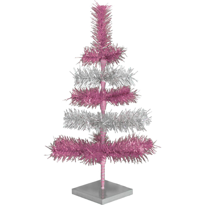 Pink & Silver Layered Tinsel Trees