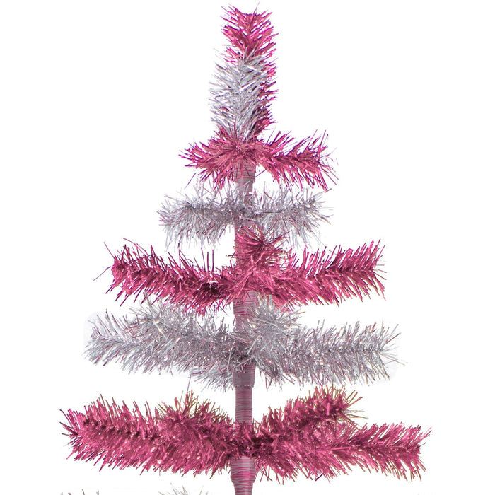 Pink & Silver Layered Tinsel Trees