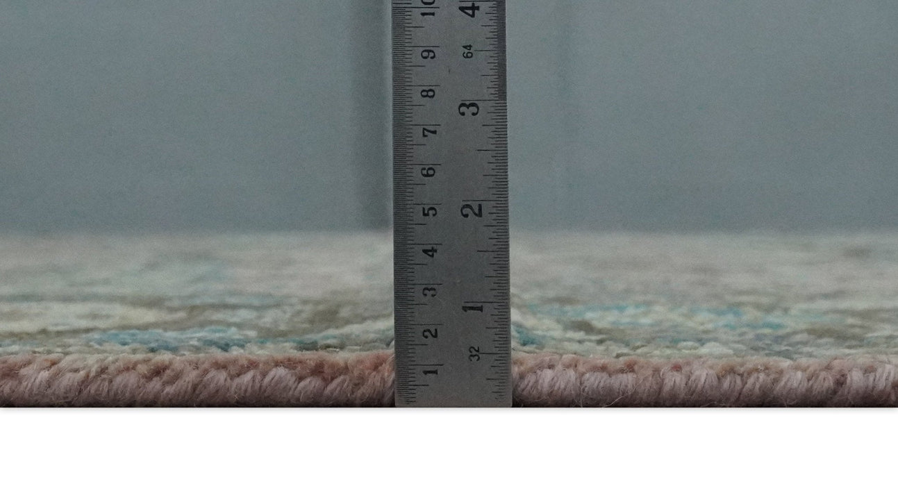 Pink, Beige and Olive Hand knotted Medallion Mamluk Design 8x10 wool Area Rug