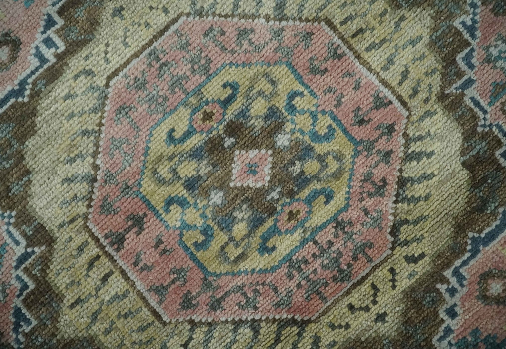Pink, Beige and Olive Hand knotted Medallion Mamluk Design 8x10 wool Area Rug