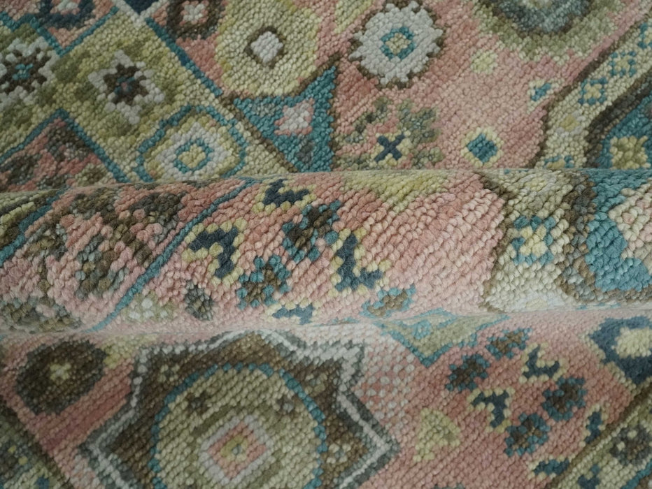 Pink, Beige and Olive Hand knotted Medallion Mamluk Design 8x10 wool Area Rug