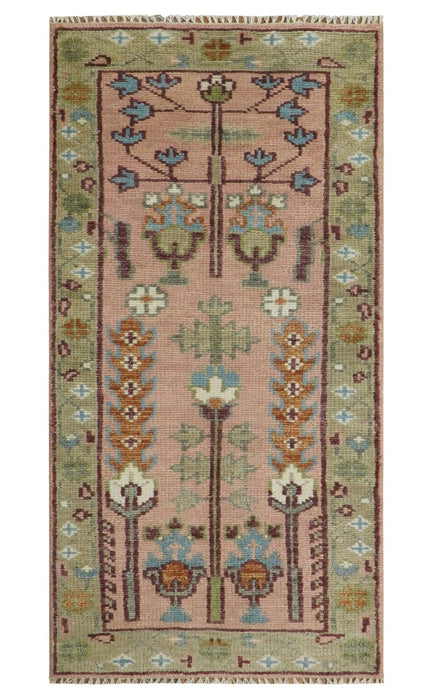 Pink, Olive and Beige Traditional Vintage Heriz Serapi Wool Rug
