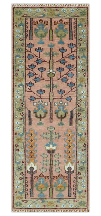 Pink, Olive and Beige Traditional Vintage Heriz Serapi Wool Rug