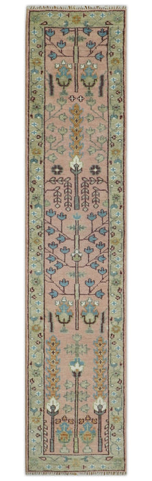 Pink, Olive and Beige Traditional Vintage Heriz Serapi Wool Rug