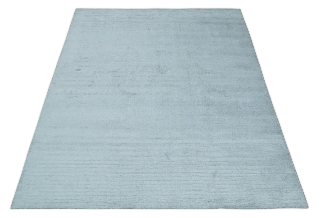 Plain Solid 8x10 Hand Loomed Silver Modern Minimalist Scandinavian Art Silk Rug