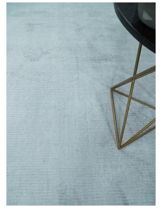 Plain Solid 8x10 Hand Loomed Silver Modern Minimalist Scandinavian Art Silk Rug