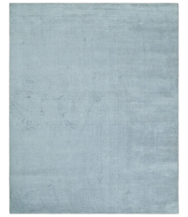 Plain Solid 8x10 Hand Loomed Silver Modern Minimalist Scandinavian Art Silk Rug