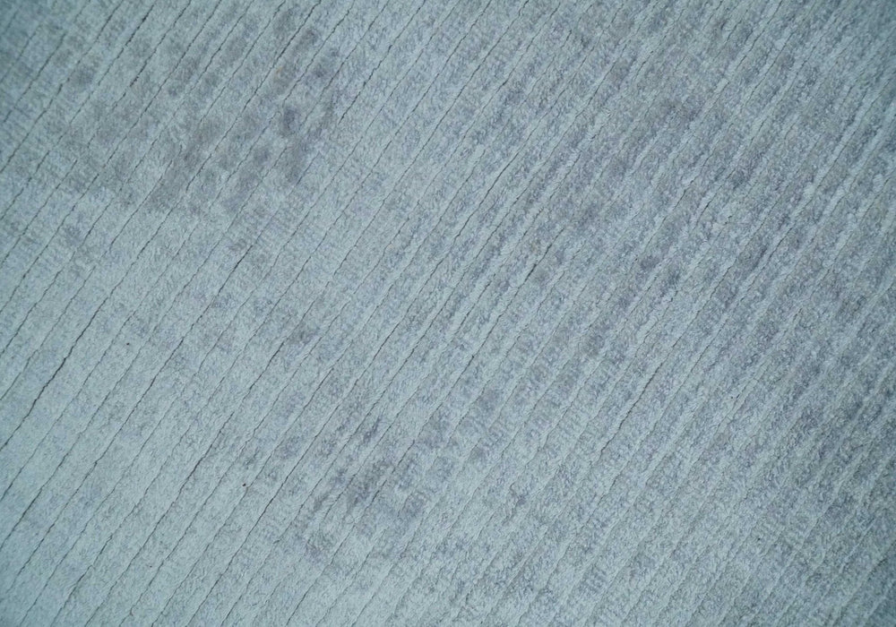 Plain Solid 8x10 Hand Loomed Silver Modern Minimalist Scandinavian Art Silk Rug