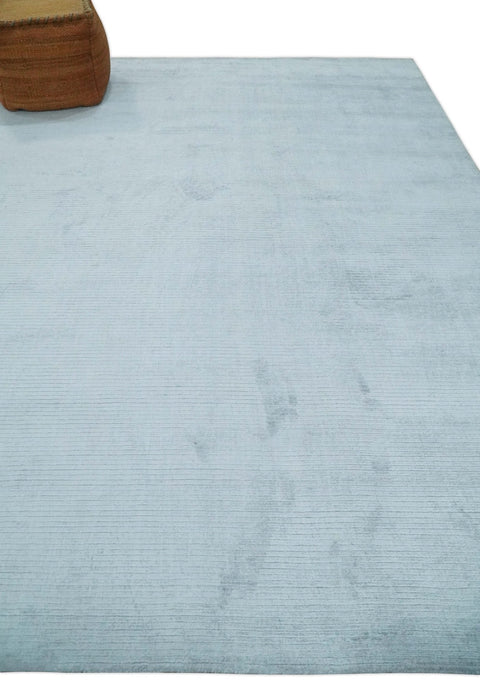 Plain Solid 8x10 Hand Loomed Silver Modern Minimalist Scandinavian Art Silk Rug