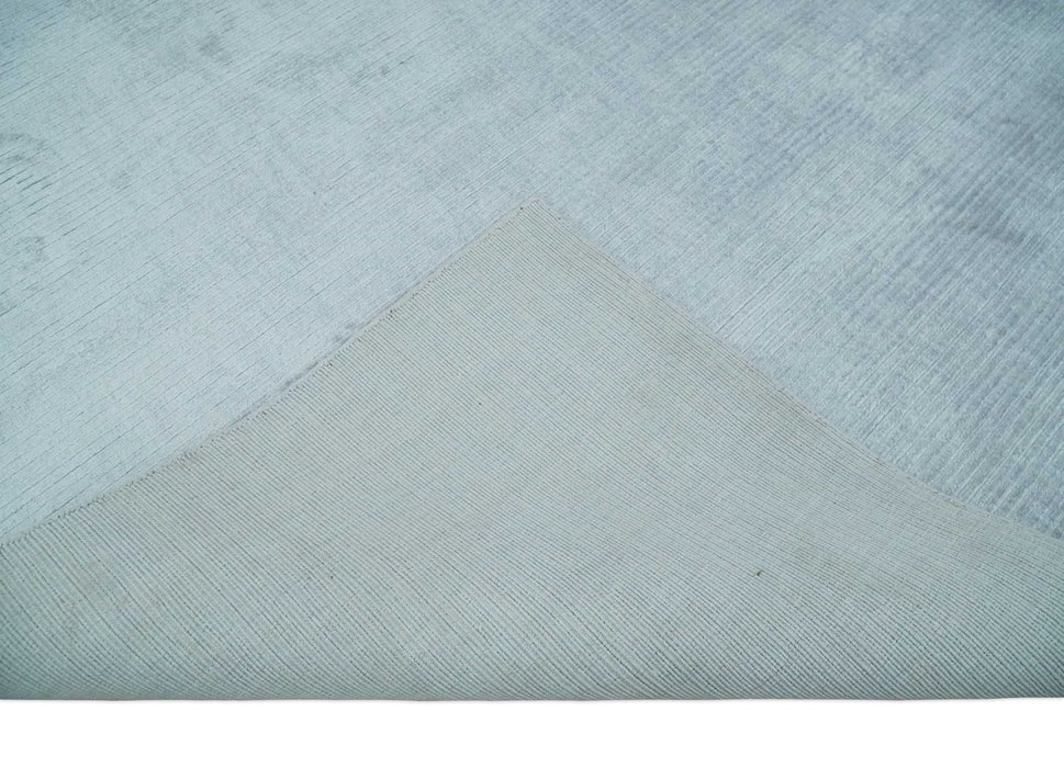 Plain Solid 8x10 Hand Loomed Silver Modern Minimalist Scandinavian Art Silk Rug