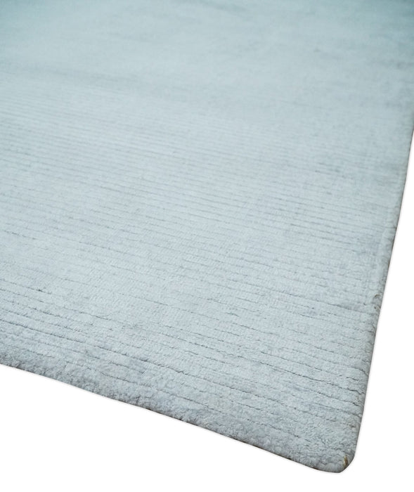 Plain Solid 8x10 Hand Loomed Silver Modern Minimalist Scandinavian Art Silk Rug