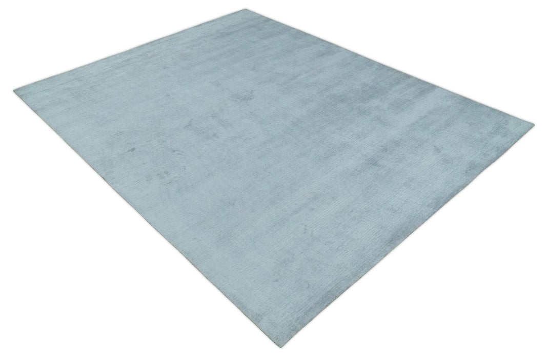 Plain Solid 8x10 Hand Loomed Silver Modern Minimalist Scandinavian Art Silk Rug