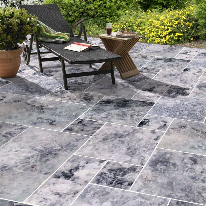 Platinum Silver Marble Pattern Tumbled Pavers - Belair Collection