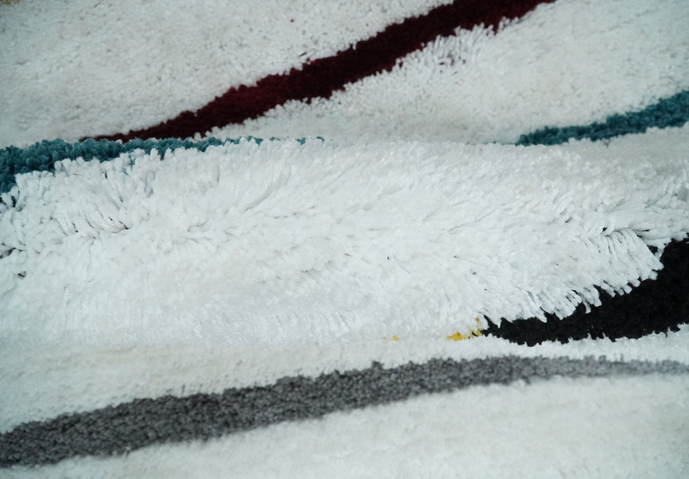 Plush and Thick Hand Woven Shag White with multicolor Stripes Soft Area Rug | SHAG2