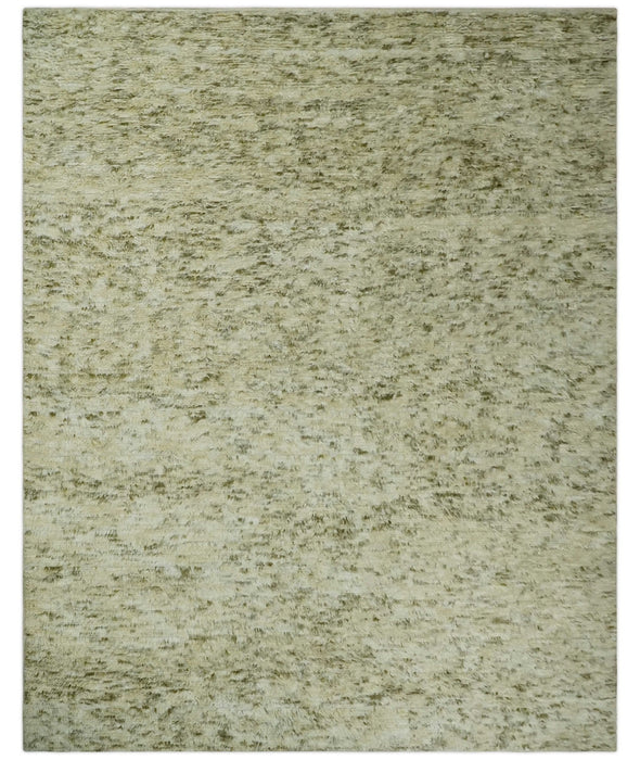 Plush Beni Ourain 12.5x15 Ivory and Moss Olive Moroccan Rug Made with fine Wool