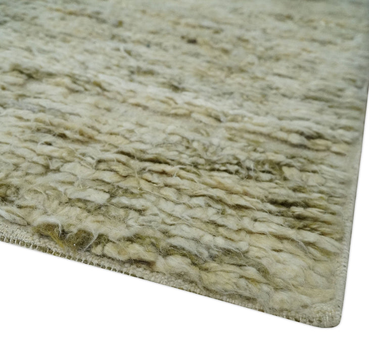 Plush Beni Ourain 12.5x15 Ivory and Moss Olive Moroccan Rug Made with fine Wool