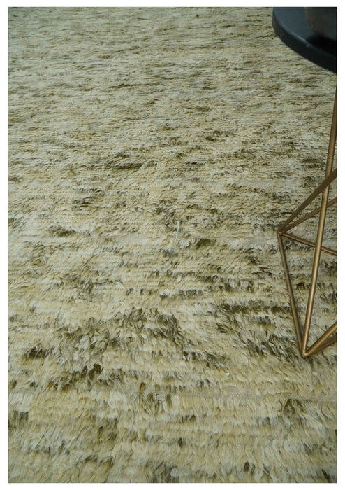 Plush Beni Ourain 12.5x15 Ivory and Moss Olive Moroccan Rug Made with fine Wool
