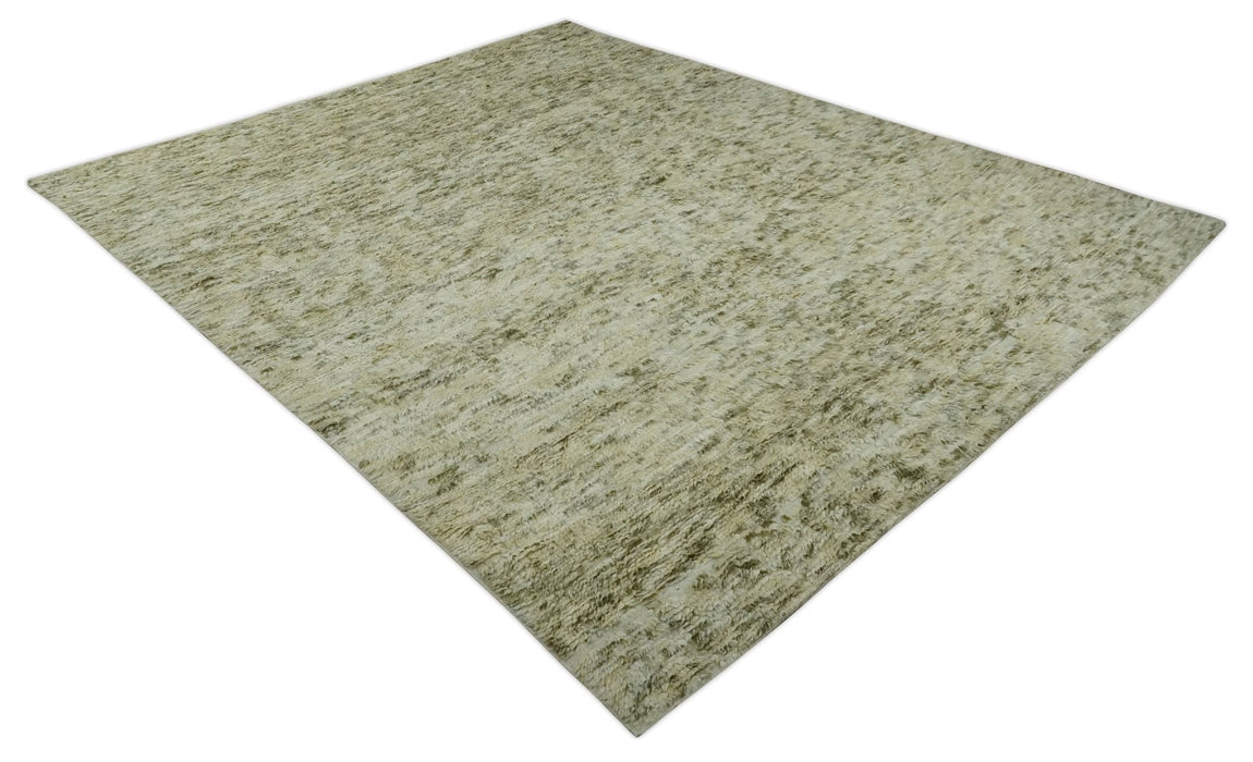 Plush Beni Ourain 12.5x15 Ivory and Moss Olive Moroccan Rug Made with fine Wool