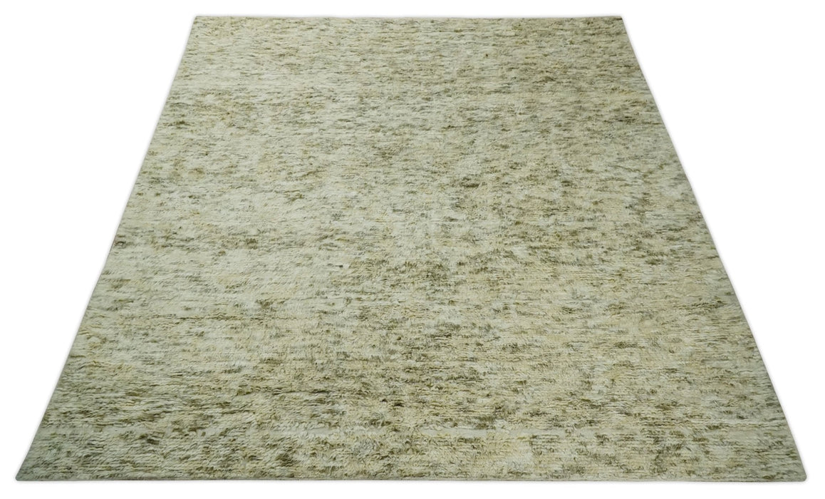Plush Beni Ourain 12.5x15 Ivory and Moss Olive Moroccan Rug Made with fine Wool