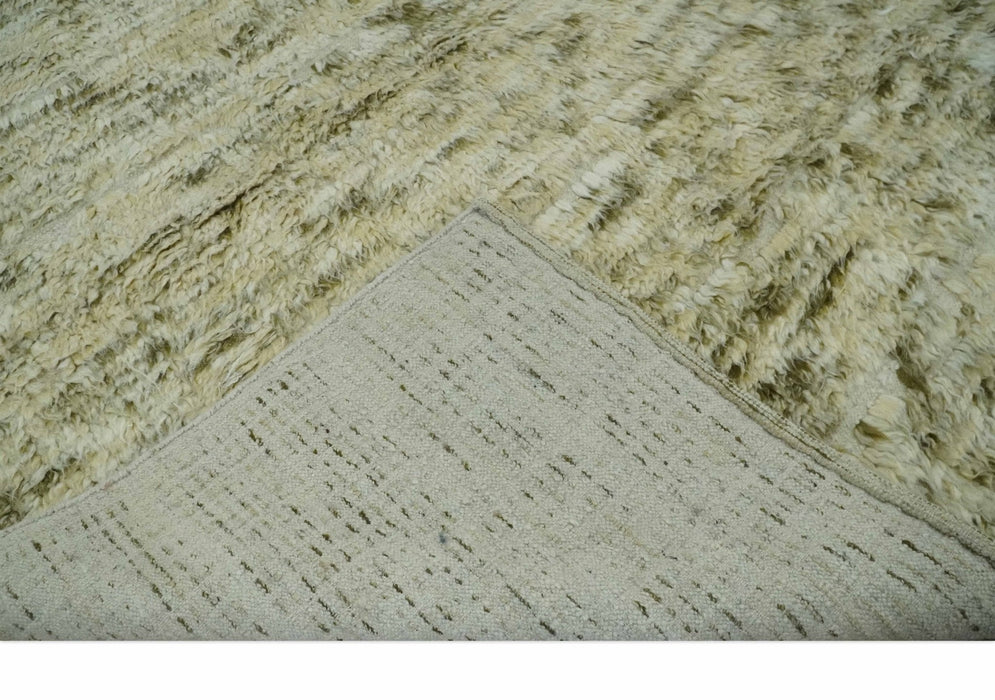 Plush Beni Ourain 12.5x15 Ivory and Moss Olive Moroccan Rug Made with fine Wool