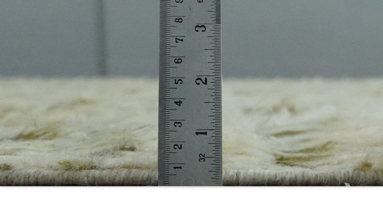 Plush Beni Ourain 12.5x15 Ivory and Moss Olive Moroccan Rug Made with fine Wool