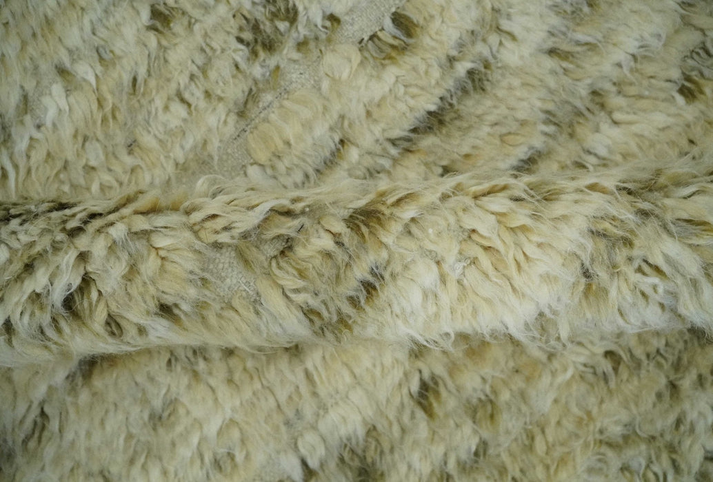 Plush Beni Ourain 12.5x15 Ivory and Moss Olive Moroccan Rug Made with fine Wool