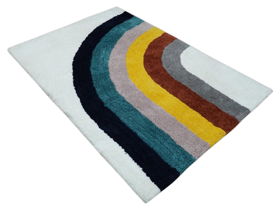 Plush Rainbow Kids, Nursery and Playroom Rug, 3x5, 4x6 and 5x7 Hand Woven Shag