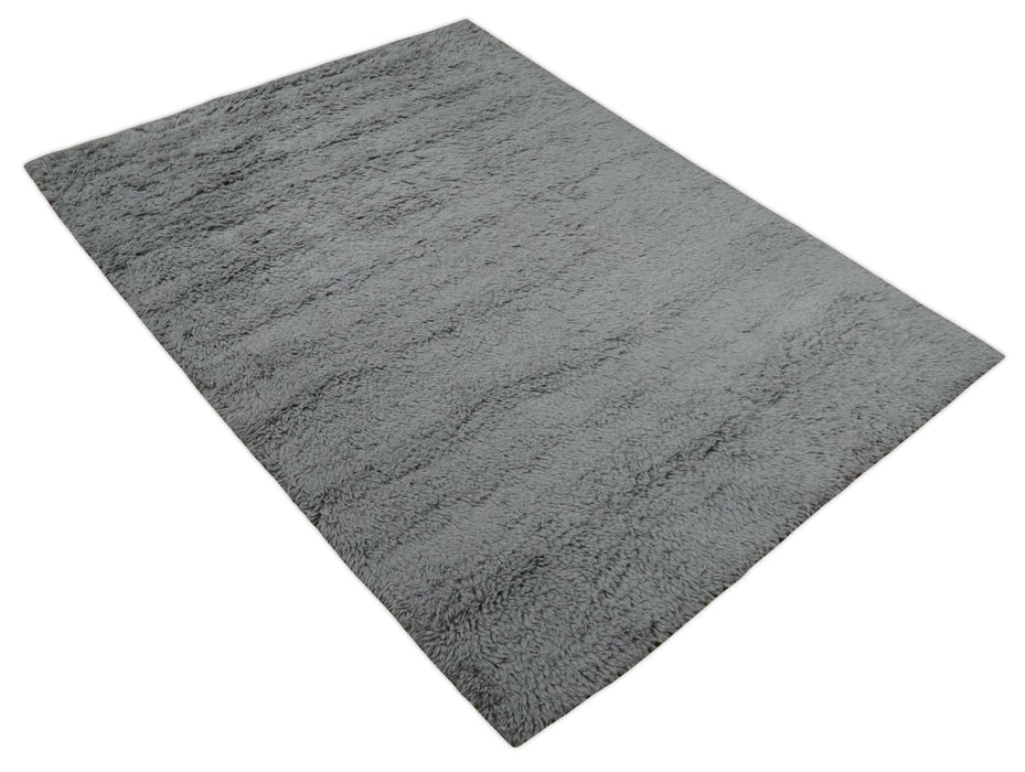 Gray Modern Solid Design Hand Woven Wool Area Rug