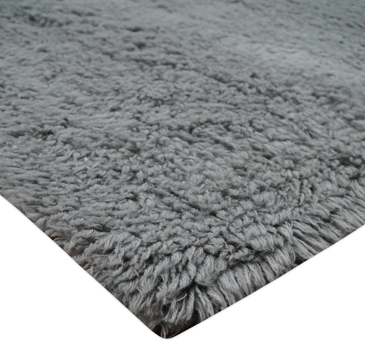 Gray Modern Solid Design Hand Woven Wool Area Rug