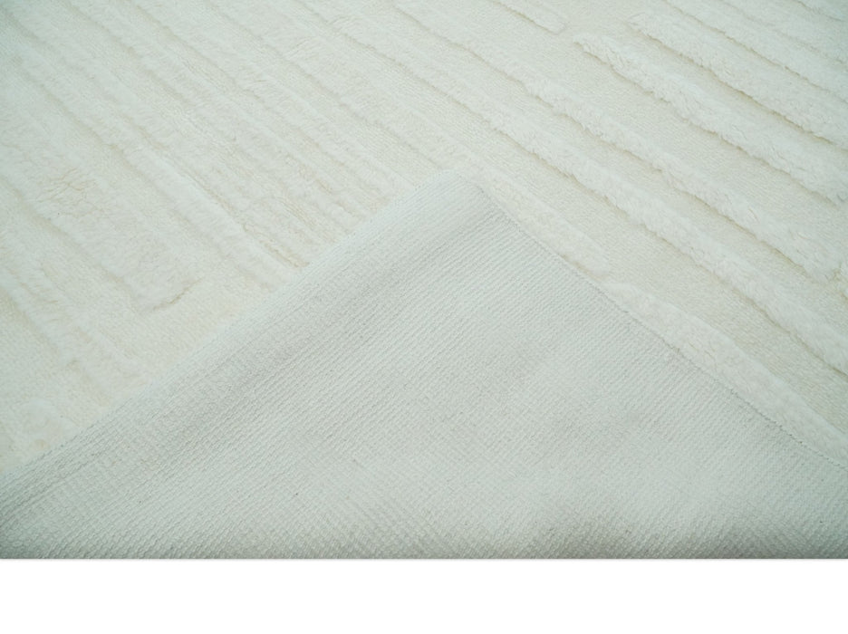 Premium 8x10 carved Texture Ivory hand knotted wool Area rug