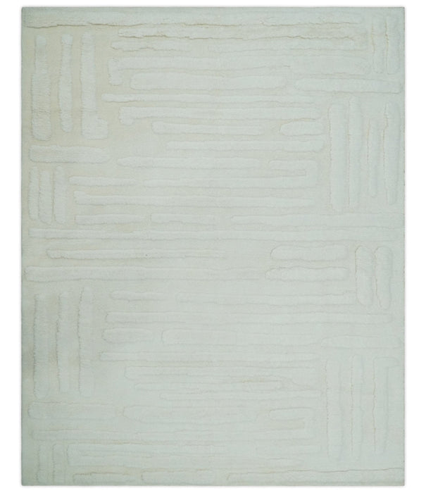 Premium 8x10 carved Texture Ivory hand knotted wool Area rug