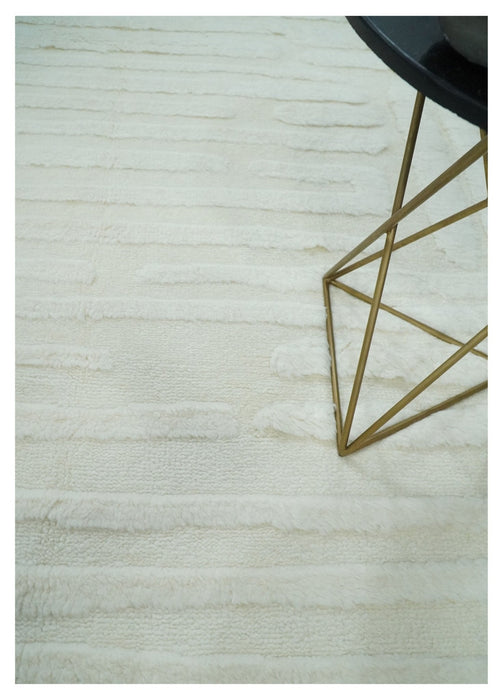 Premium 8x10 carved Texture Ivory hand knotted wool Area rug