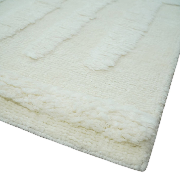 Premium 8x10 carved Texture Ivory hand knotted wool Area rug
