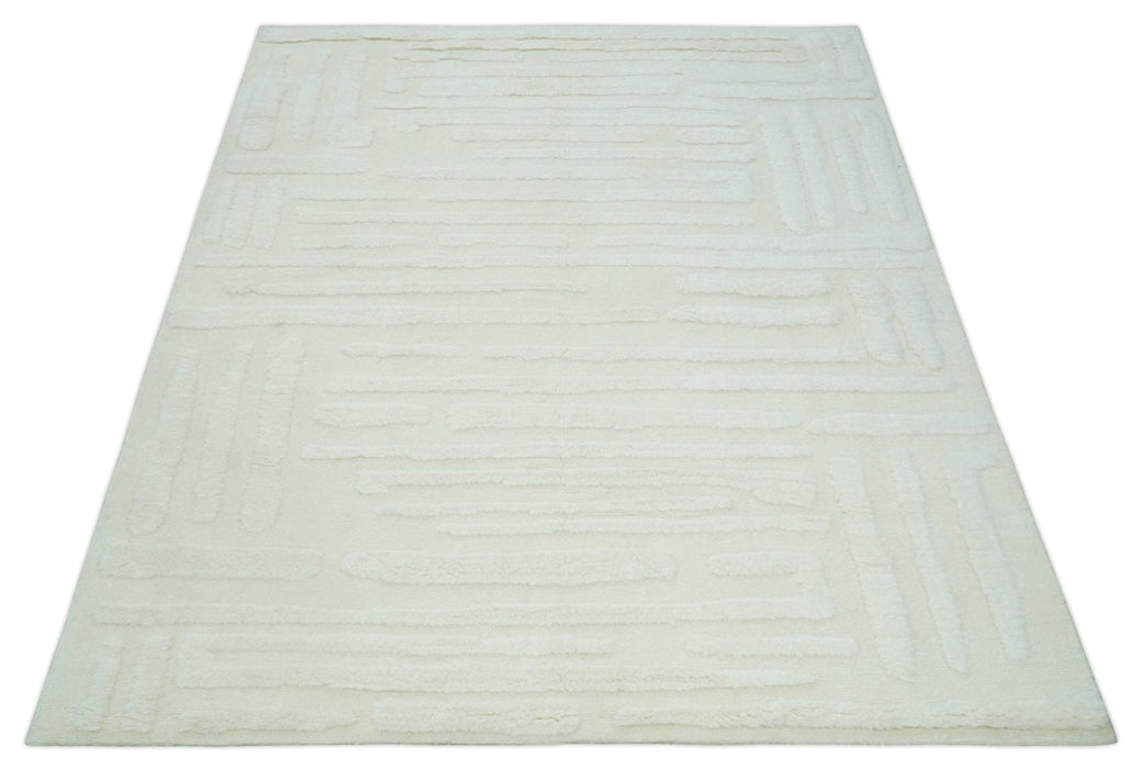 Premium 8x10 carved Texture Ivory hand knotted wool Area rug