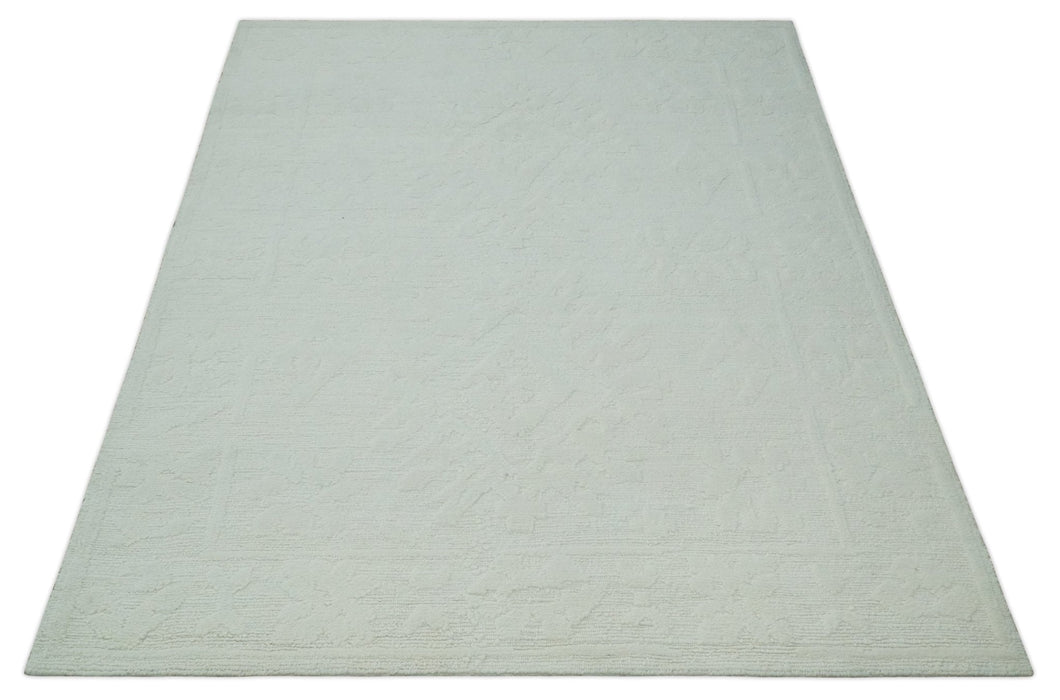 Premium 8x10 carved Texture Ivory Traditional hand knotted wool Area rug