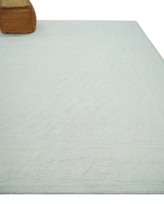 Premium 8x10 carved Texture Ivory Traditional hand knotted wool Area rug