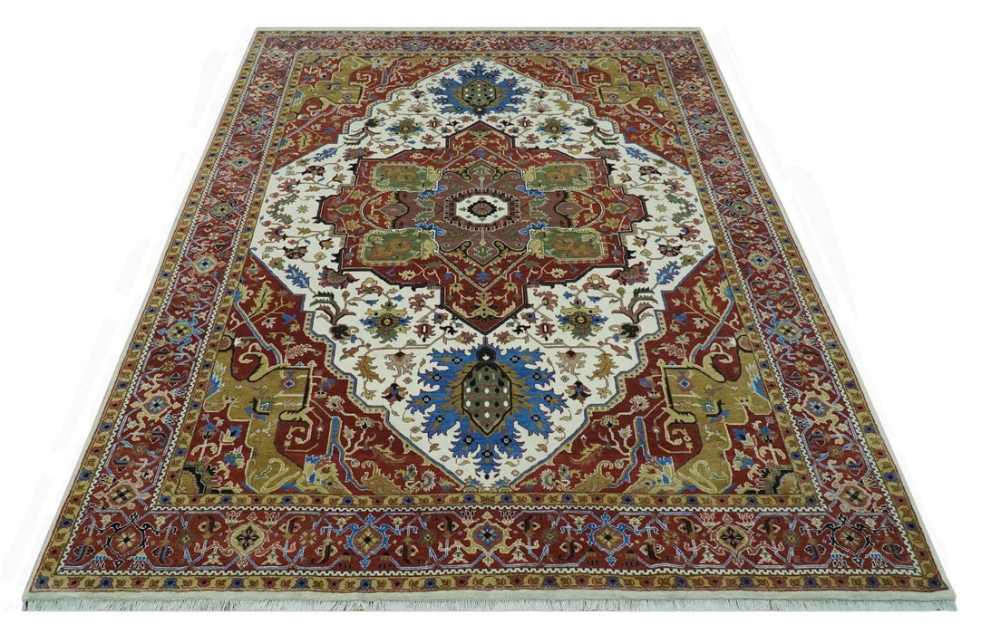 Premium Fine 9x12 Rust, Ivory and Olive Hand Knotted wool area rug