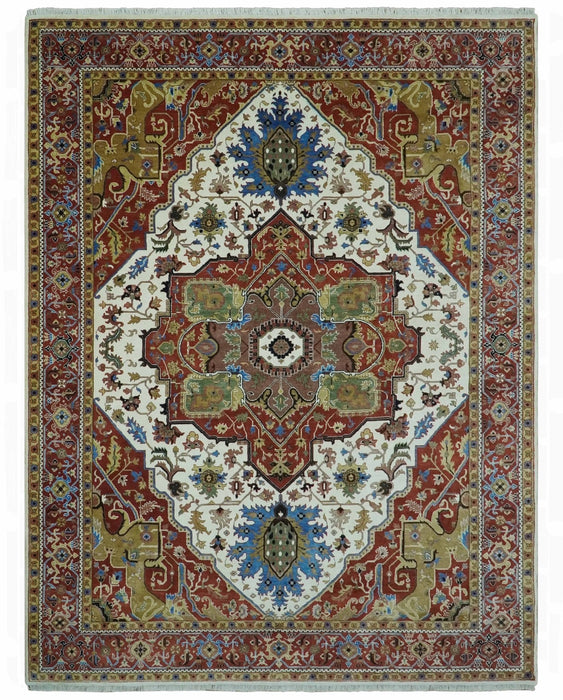 Premium Fine 9x12 Rust, Ivory and Olive Hand Knotted wool area rug