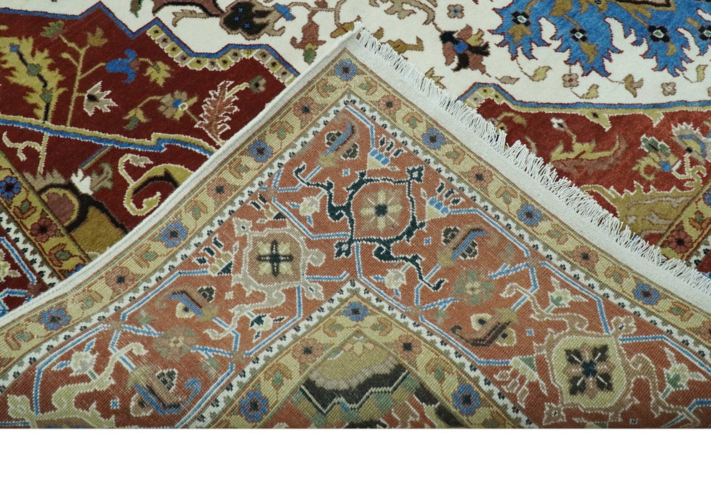Premium Fine 9x12 Rust, Ivory and Olive Hand Knotted wool area rug