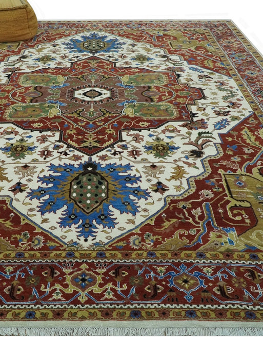 Premium Fine 9x12 Rust, Ivory and Olive Hand Knotted wool area rug