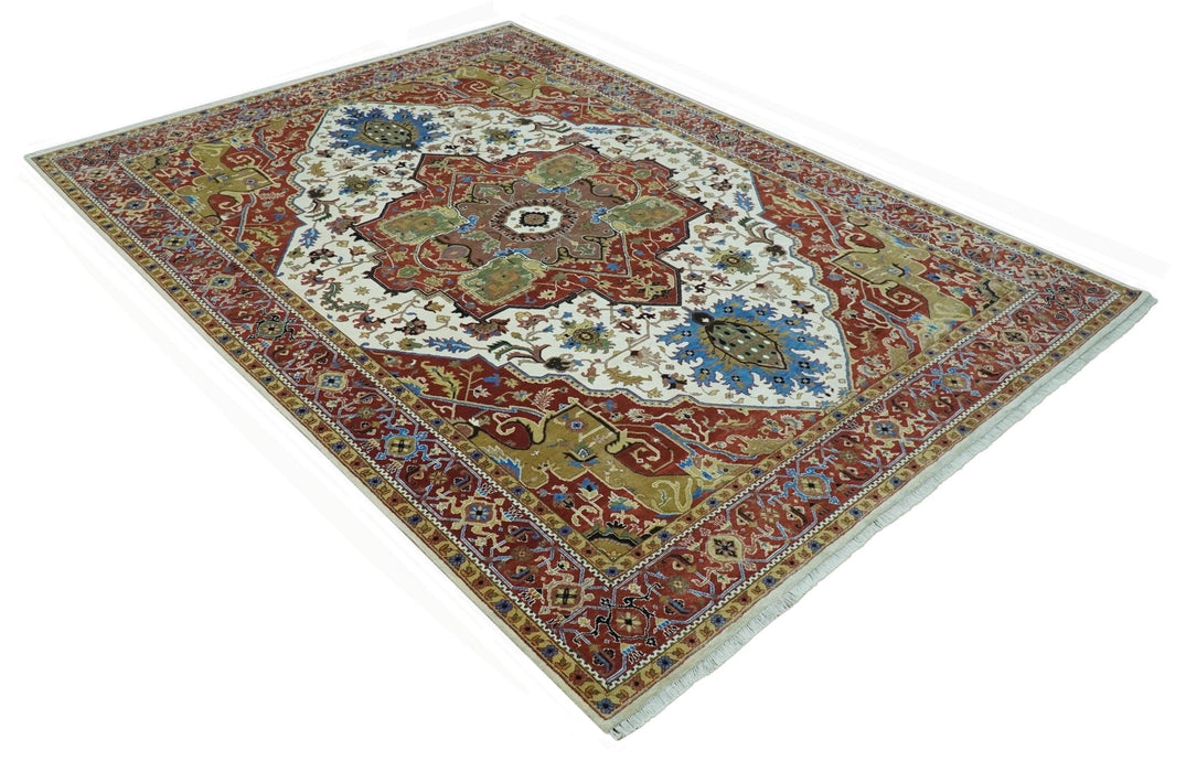 Premium Fine 9x12 Rust, Ivory and Olive Hand Knotted wool area rug