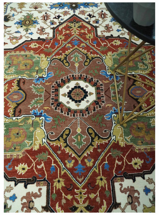 Premium Fine 9x12 Rust, Ivory and Olive Hand Knotted wool area rug