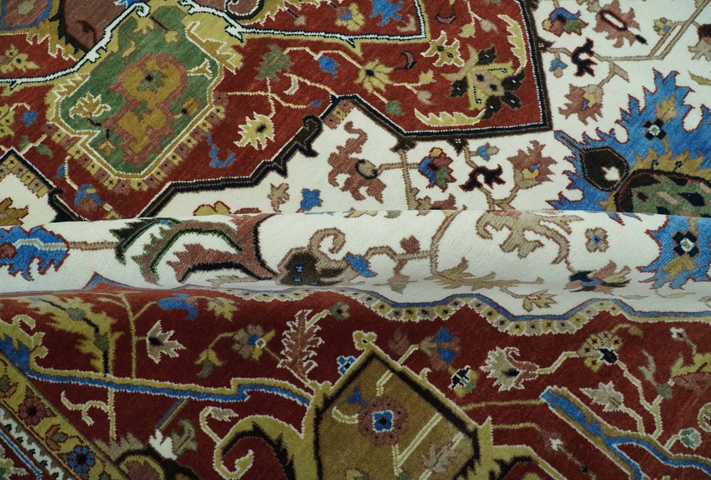 Premium Fine 9x12 Rust, Ivory and Olive Hand Knotted wool area rug