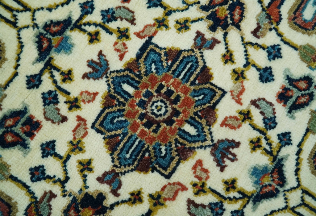 Premium Fine Hand Knotted Floral Rust, Ivory and Blue Traditional Heriz 8x10 wool area rug