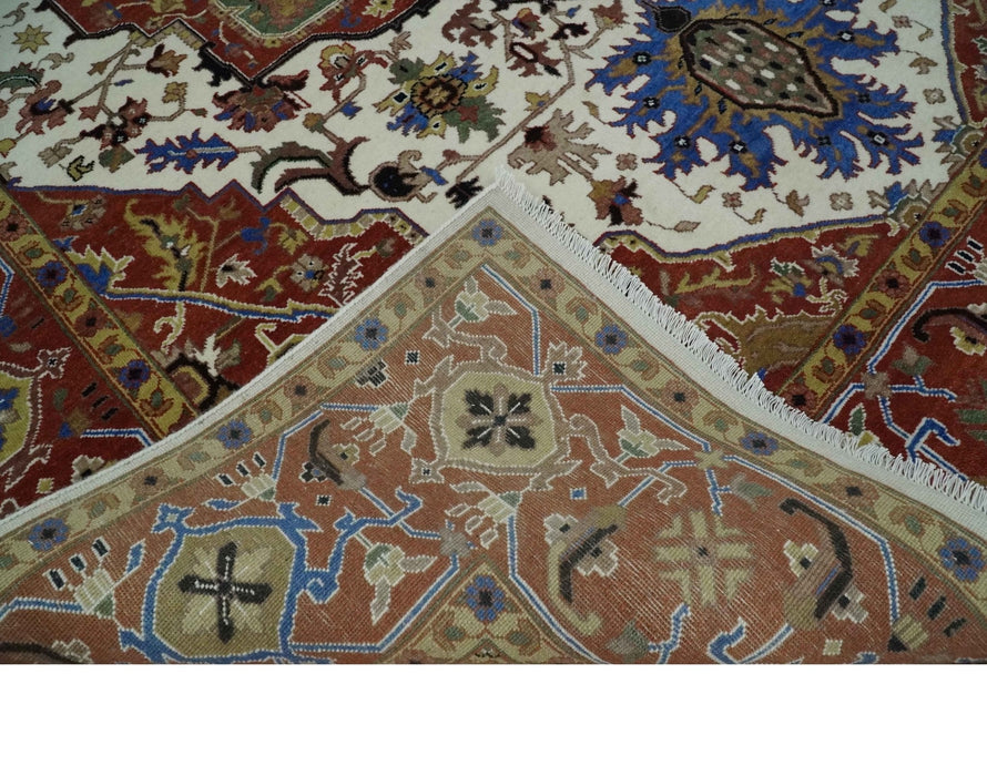 Premium Fine Knots Rust, Ivory and Olive 8x10 Hand knotted Traditional Wool Area Rug