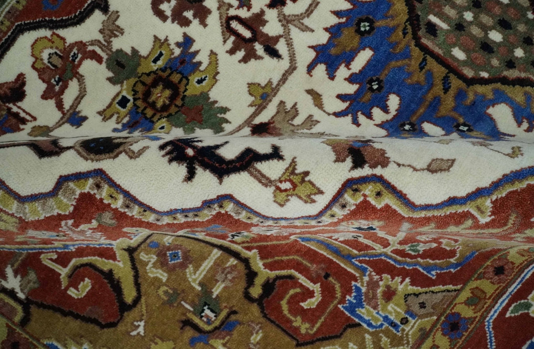 Premium Fine Knots Rust, Ivory and Olive 8x10 Hand knotted Traditional Wool Area Rug
